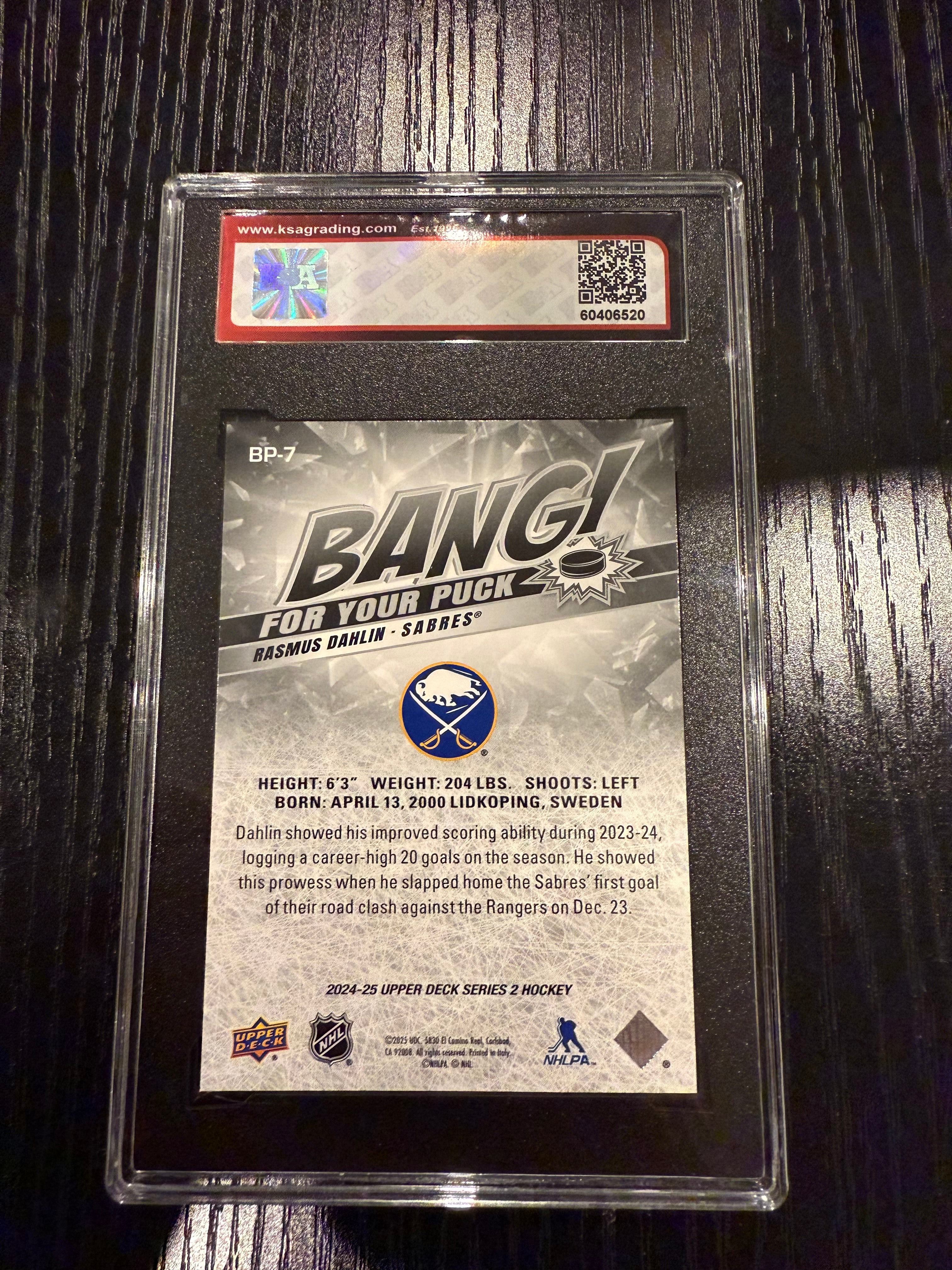 2024-25 Upper Deck Bang! For Your Puck Rasmus Dahlin KSA 9.5