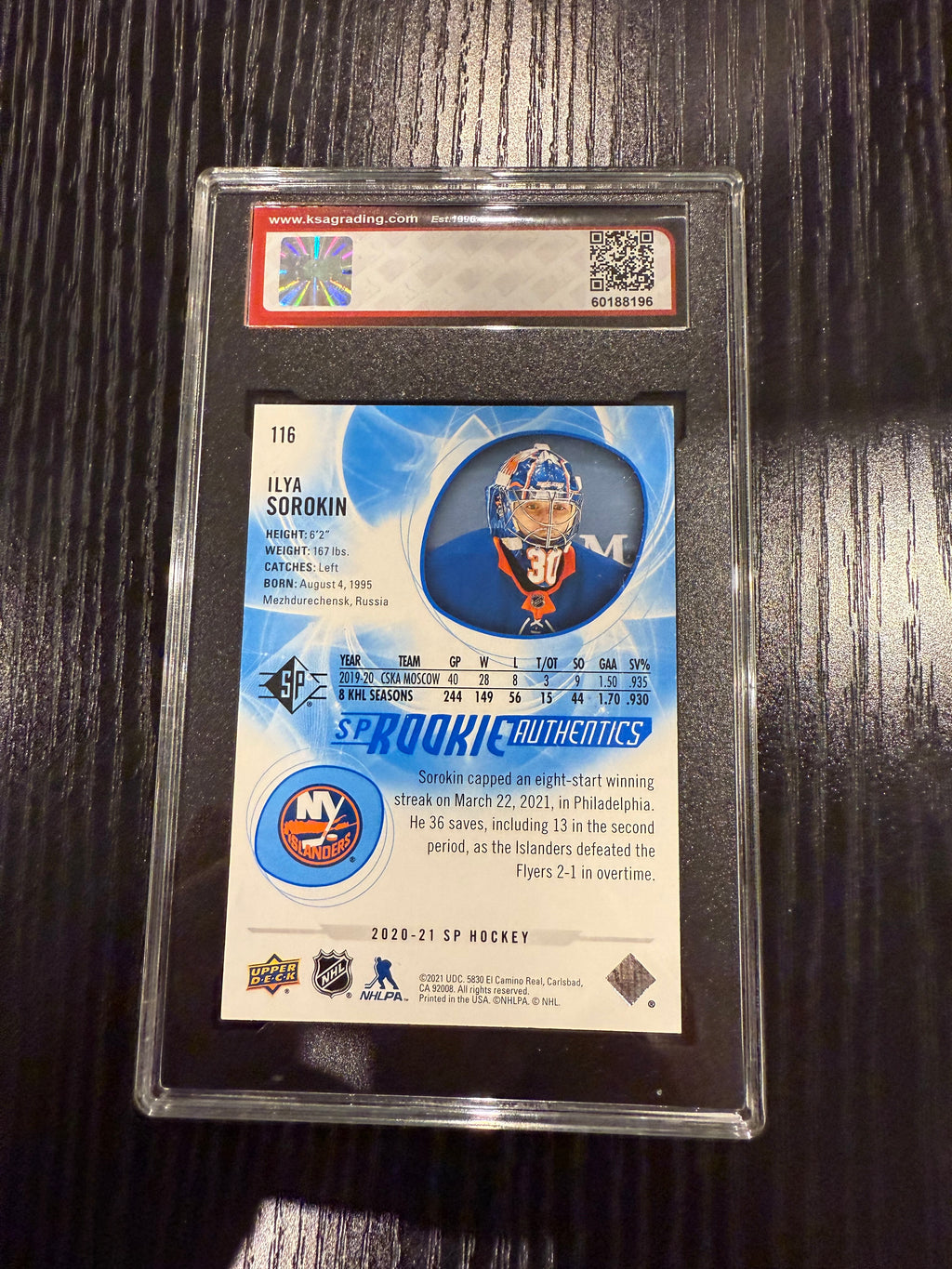 2020-21 SP Blue Rookie Ilya Sorokin KSA 10