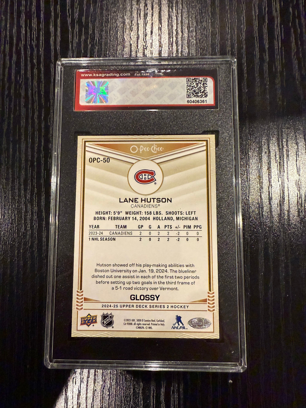 2024-25 OPC Glossy Lane Hutson Rookie KSA 9