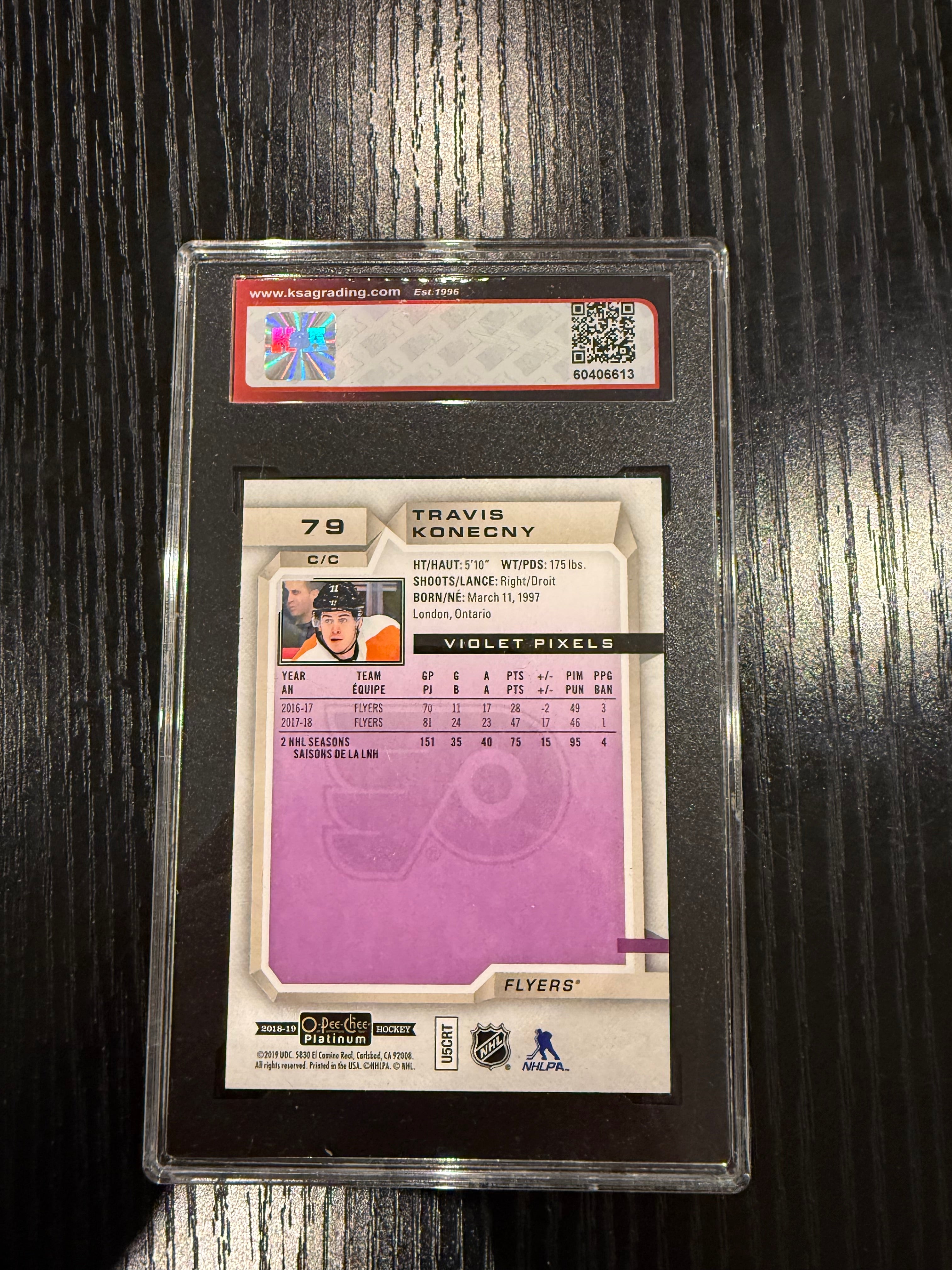 2018-19 OPC Platinum Violet Pixels Travis Konecny