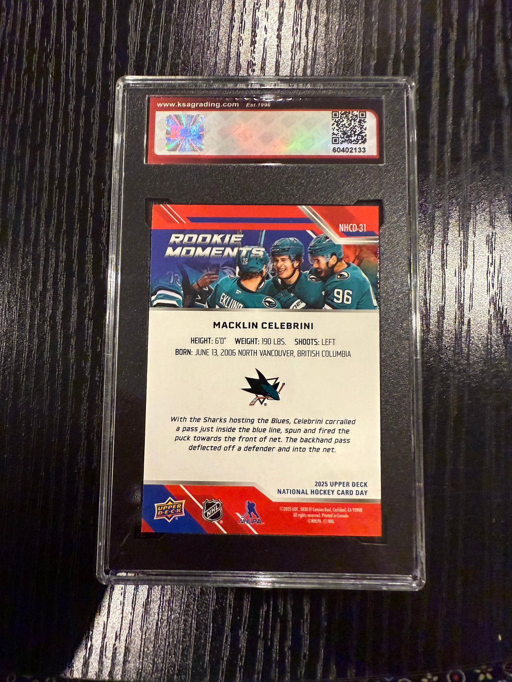 2024-25 UD NHCD Macklin Celebrini Rookie KSA 10