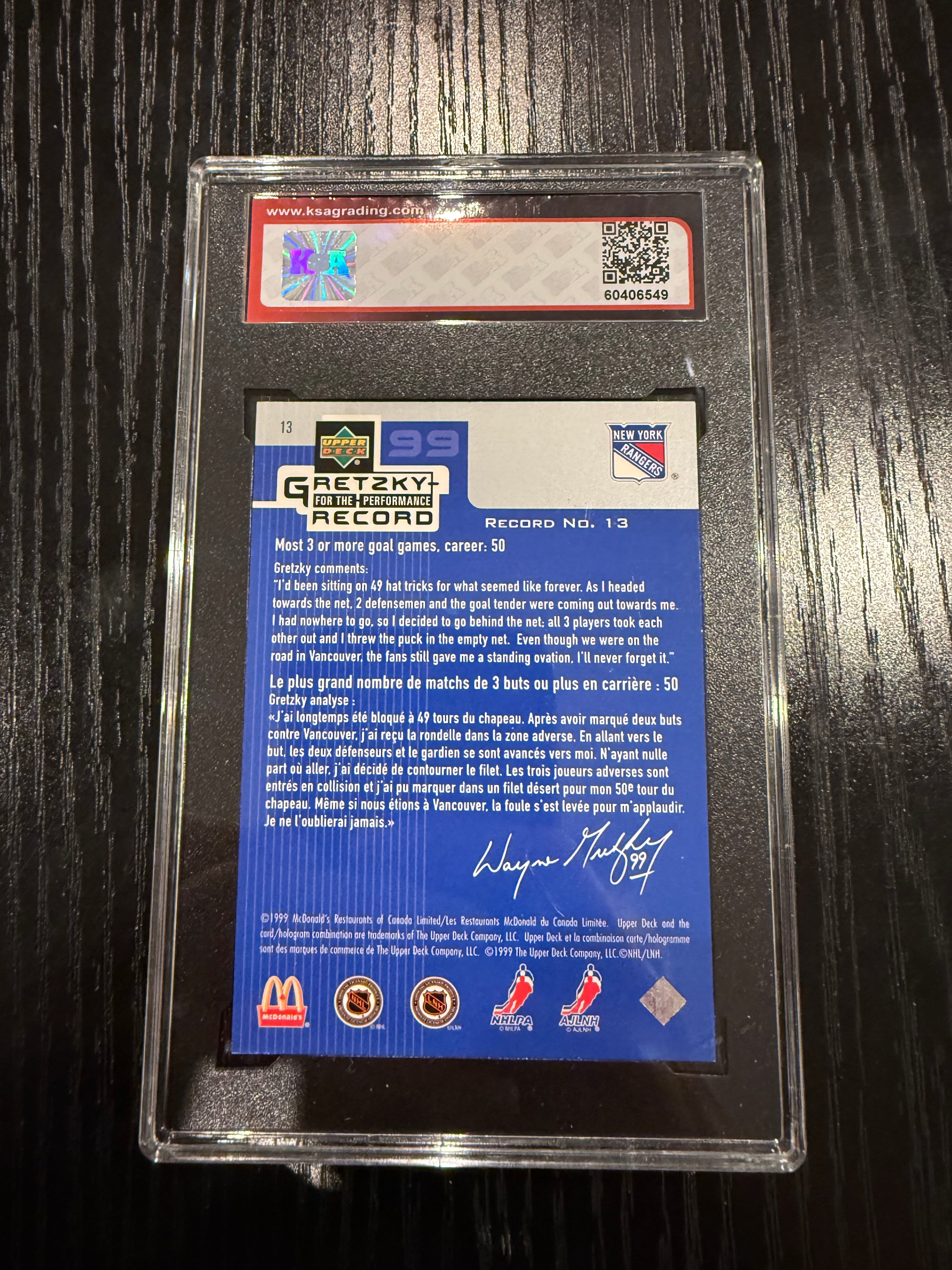 1999-00 UD McDonald’s Wayne Gretzky KSA 9.5