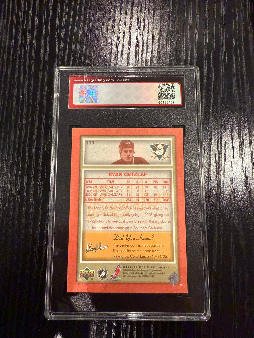 2005-06 Bee Hive Red Ryan Getzlaf Rookie KSA 9.5